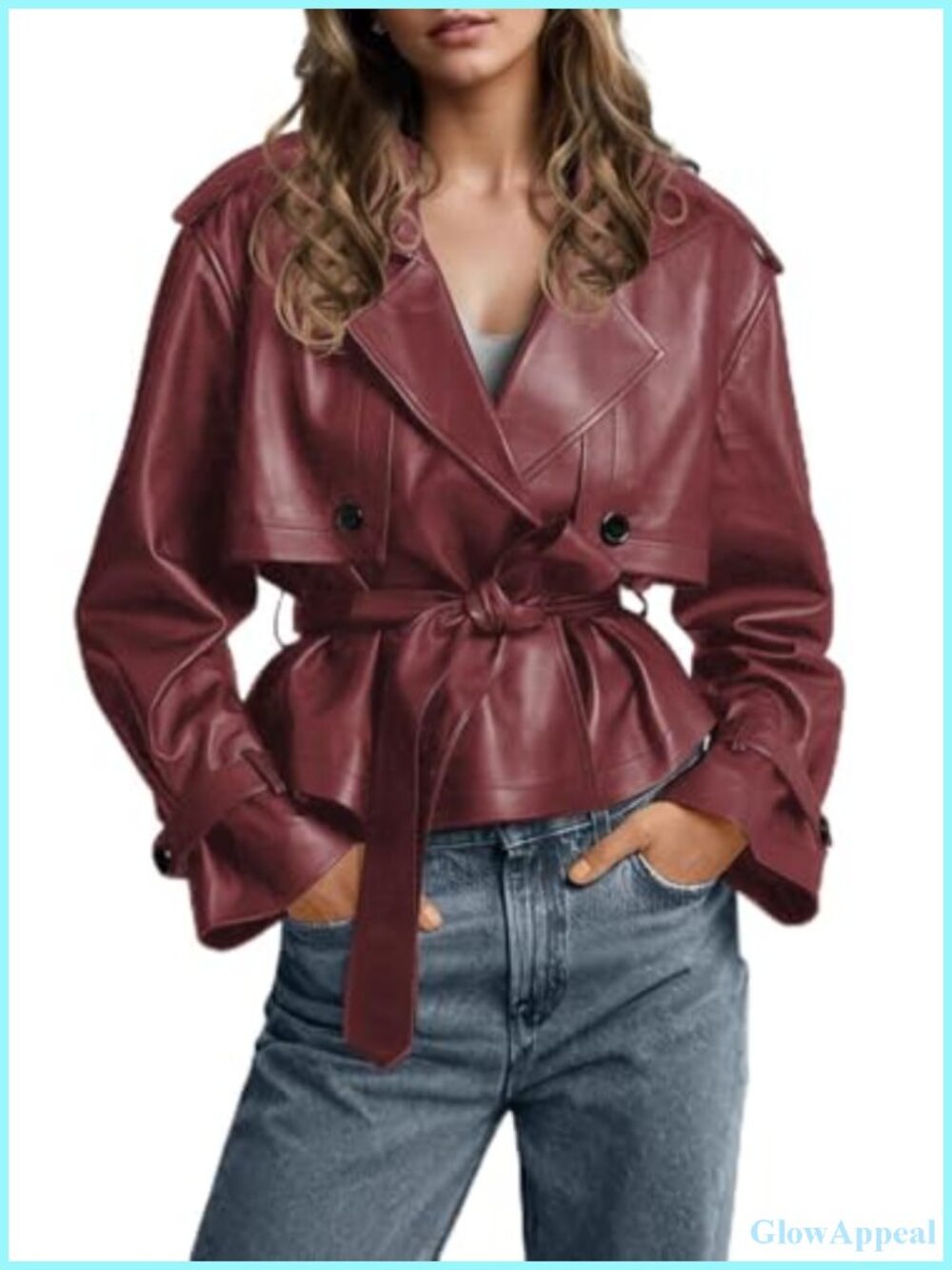 Women's Faux Leather Moto Trench Coat Belted Long Sleeve